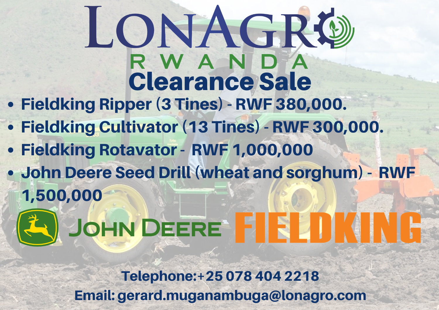 LonAgro Rwanda John Deere FieldKing Clearance Sale